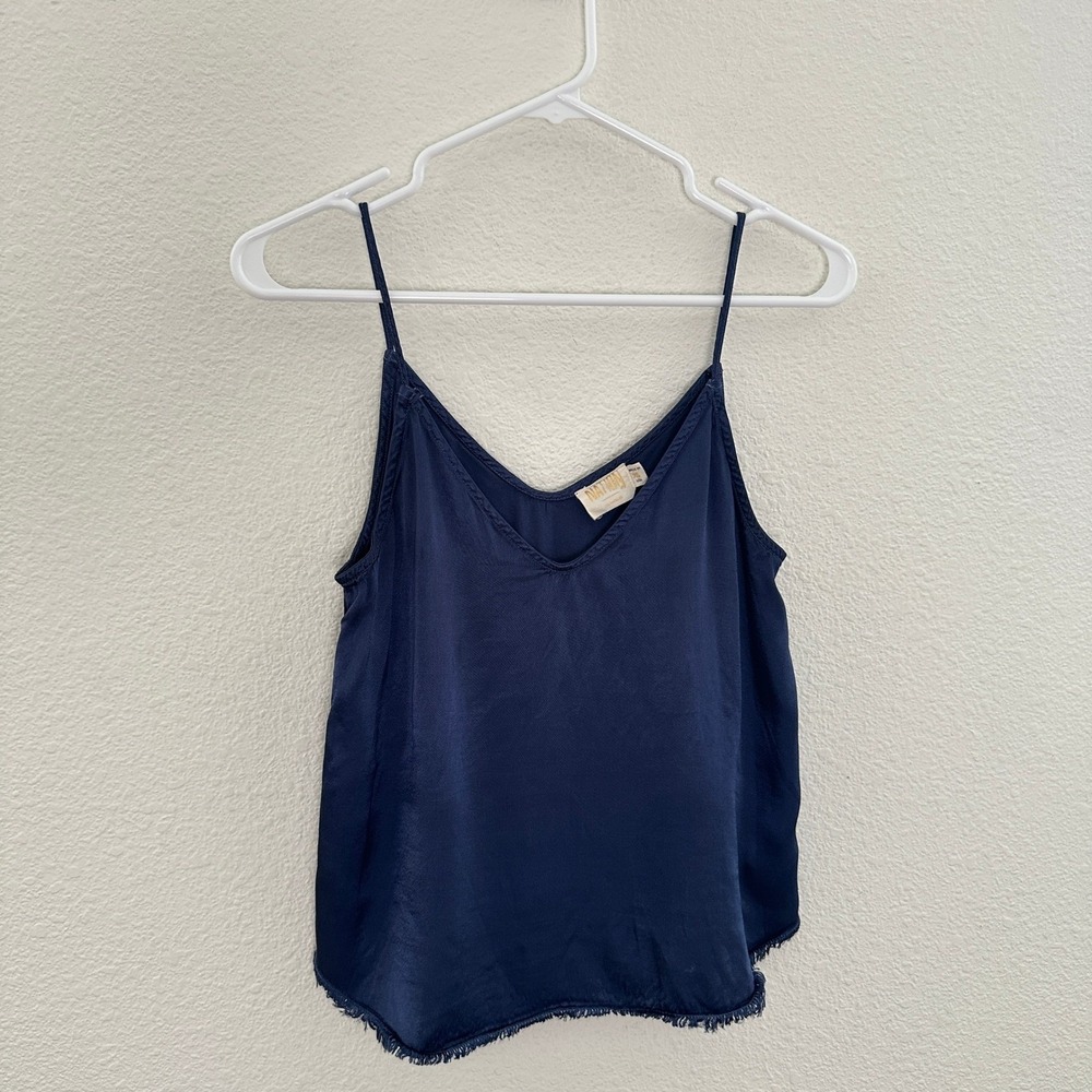 Nation LTD Camisole Navy Blue V-Neck Fringe Hem Spaghetti Strap Women XS